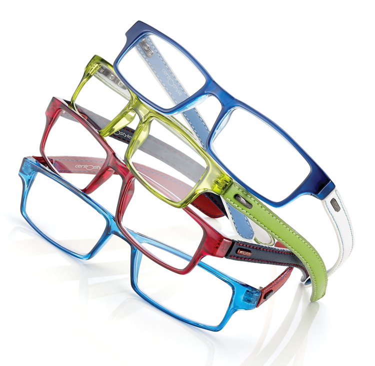 Bild von Kunststoff-Lesebrille mit Kunstlederbügeln, grün/weiß, +3.00 dptr.