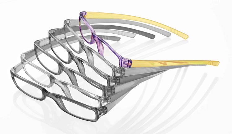 Bild von Kunststoff-Lesebrille, lila/gelb, Gr. 48-21, inkl. Etui, +1.00 dtpr.